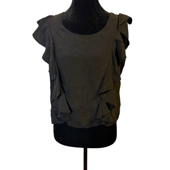 Madison Marcus for Scoop NYC 100% Silk Ruffle Blouse Women’s M Black Sleeveless - Picture 1 of 7